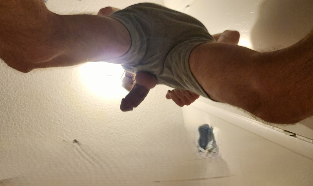 Amateur guy show uncut cock with big mushroom headin panties