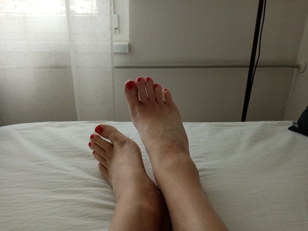 bare smooth slender legs with red painted toes #5