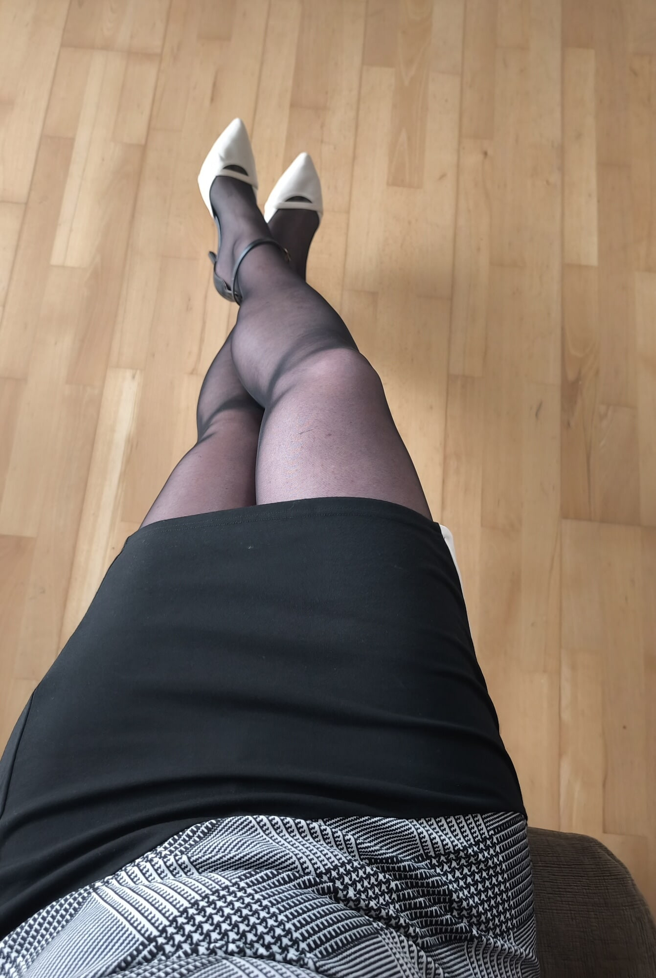 Black pantyhose and lovely short dress #15