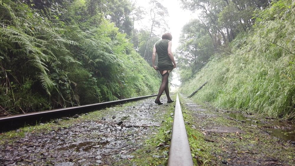 Road trip to old train Tunnel-Green Dress #13