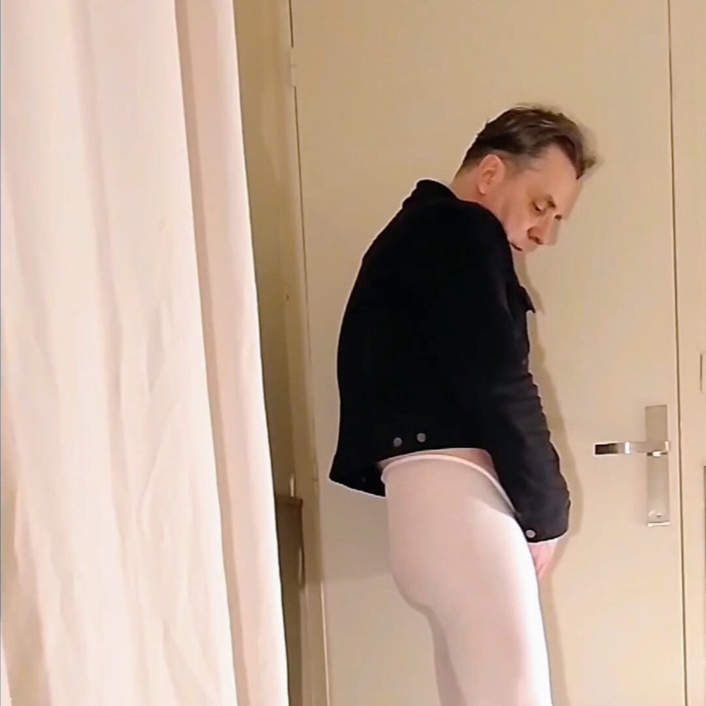 Cock stroking and handjob in white open pantyhose #27