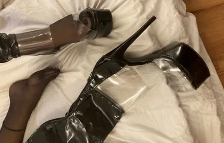 black and clear pvc porn high heel boots         