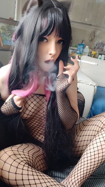 Succubus Babe smoking in fishnets #9