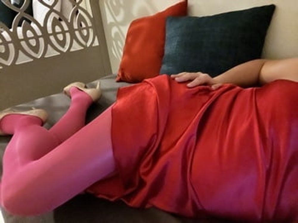 Red Satin and Pink pantyhose  #3