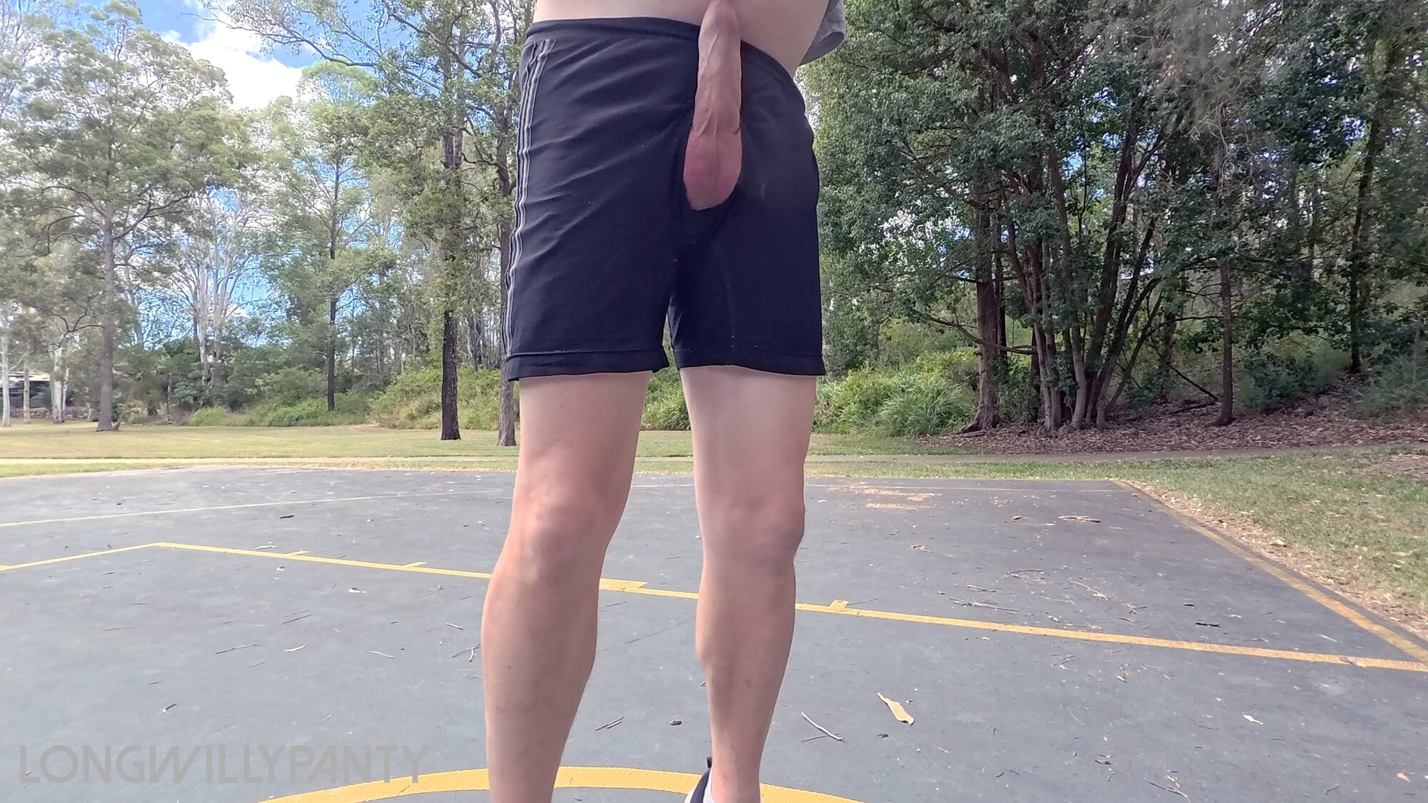 Straight guy hanging out his uncut cock at the public space. #24