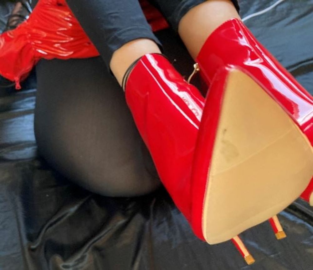 Red Ankle Boots, Black Leggings #10