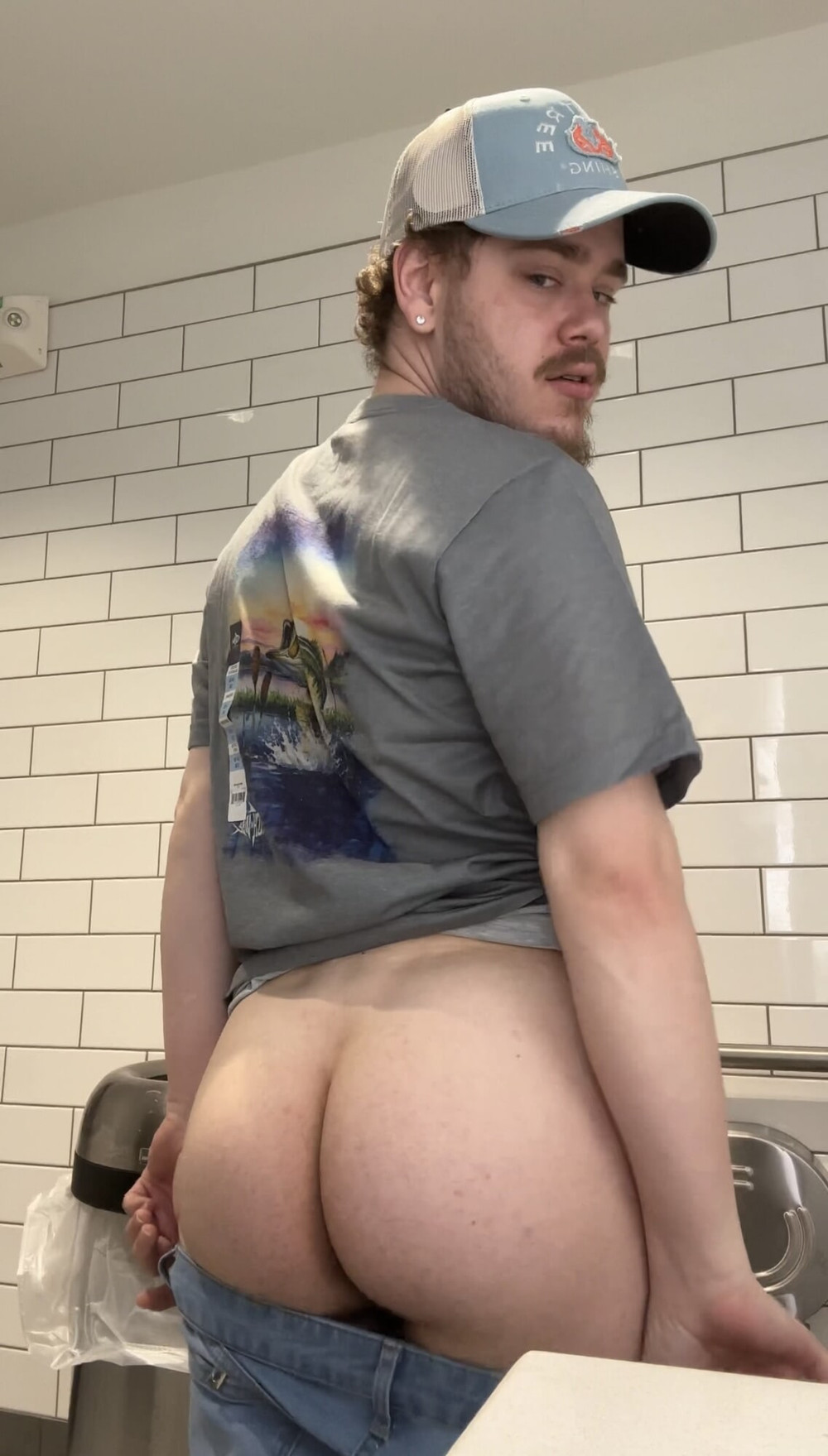 White Boy Shows Off His Tight Sexy White Ass In Public Bathr #11