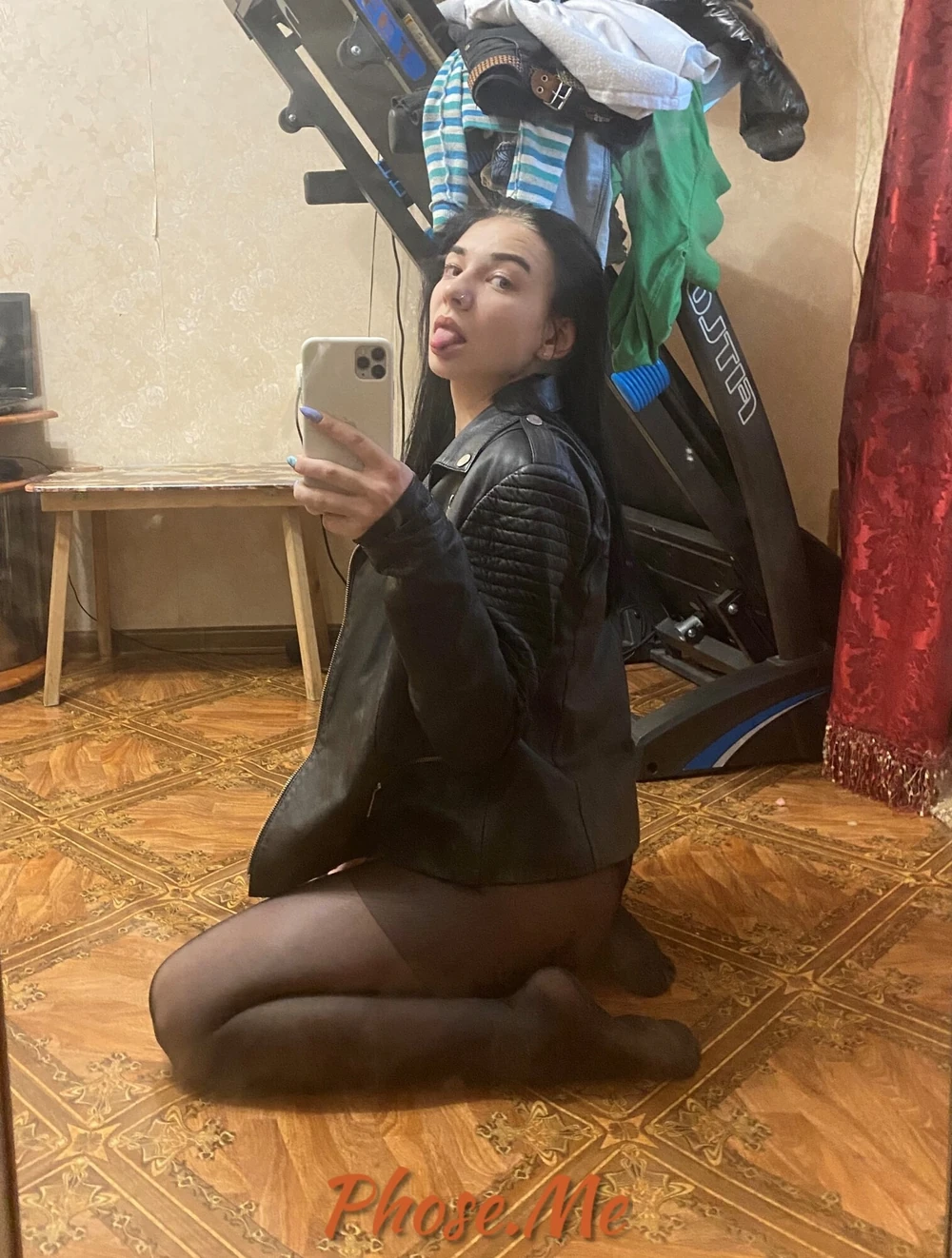 Brunette Beauty Taking Selfies In Black Pantyhose #6