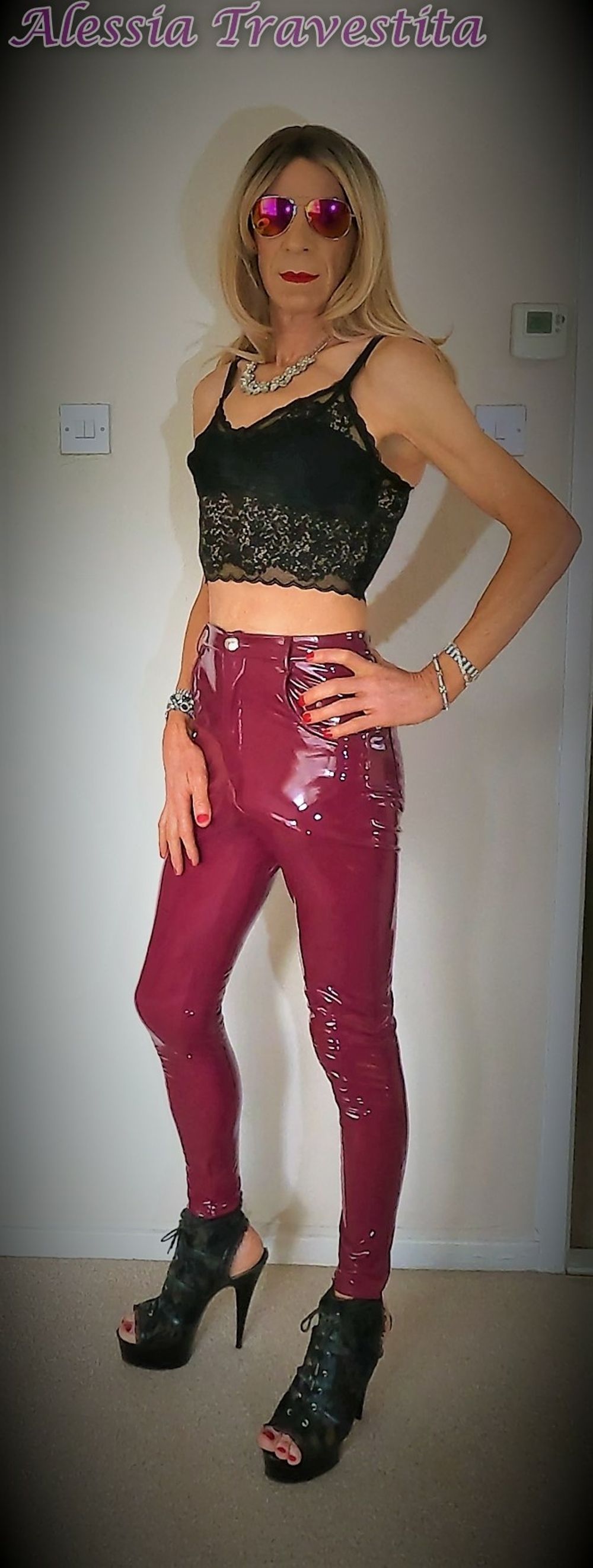 76 Alessia Travestita in Burgundy PVC Jeans #3