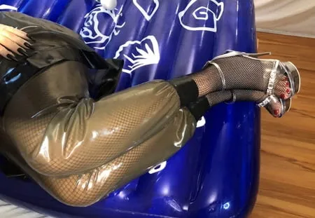 latex masturbation on inflatable bed         