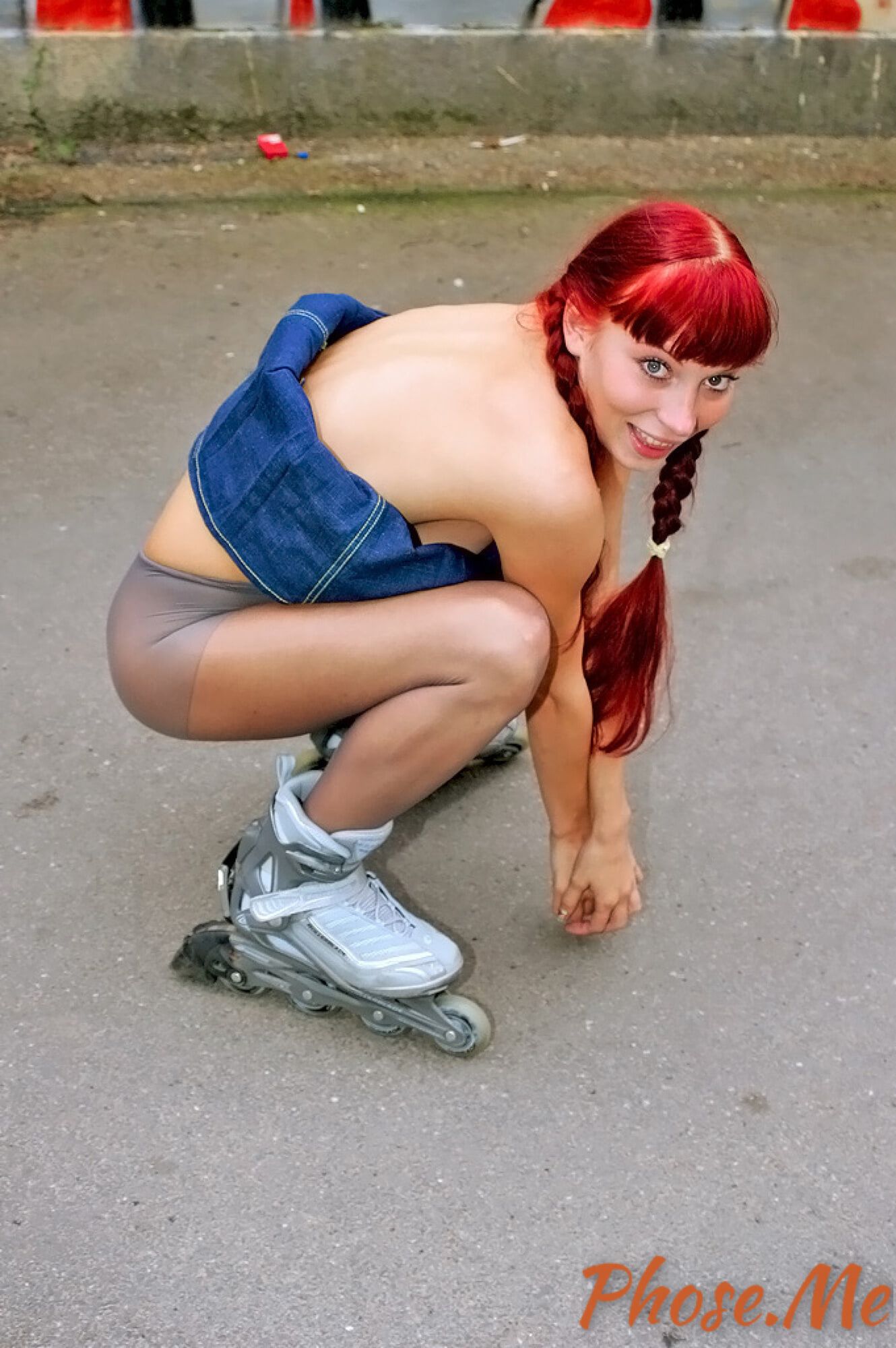 Redhead On Rollerblades Wearing Pantyhose #11