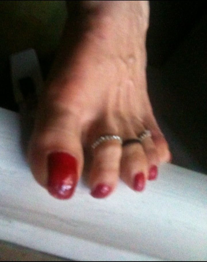 red toenails mix (older, dirty, toe ring, sandals mixed). #48