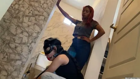 cute slave girl used as toilet cleaner by lezdom mistress         