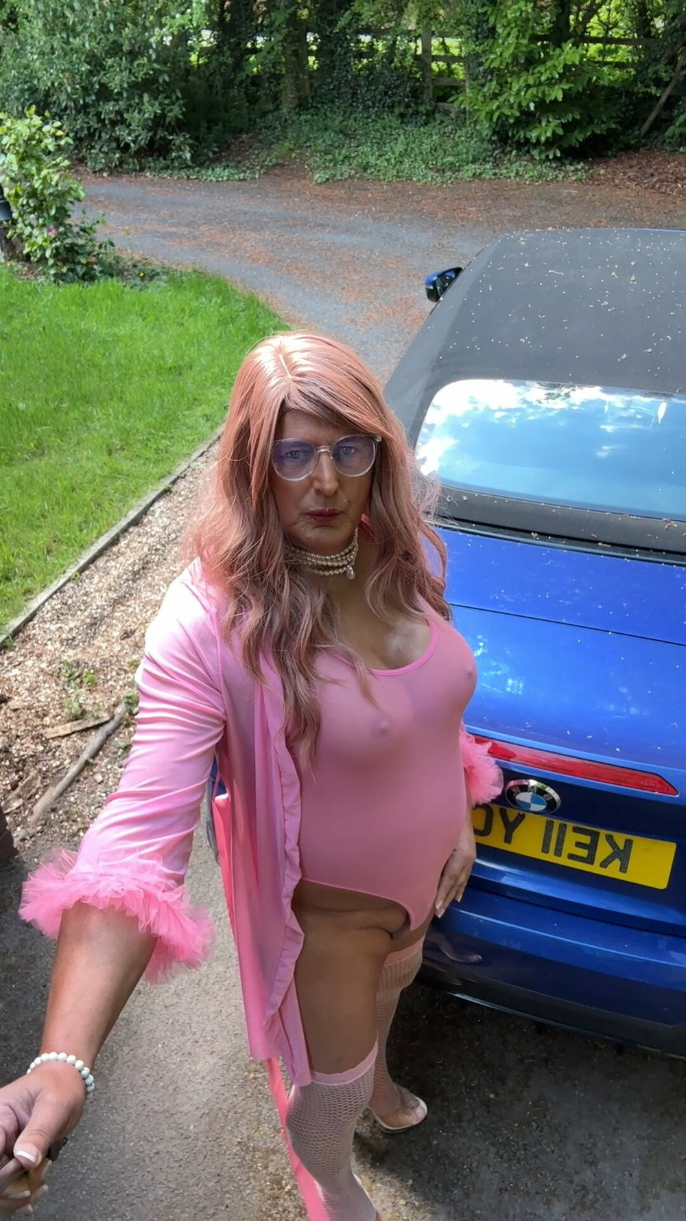 Sexy Crossdresser kellycd2022 in pink bodysuit and stockings #43