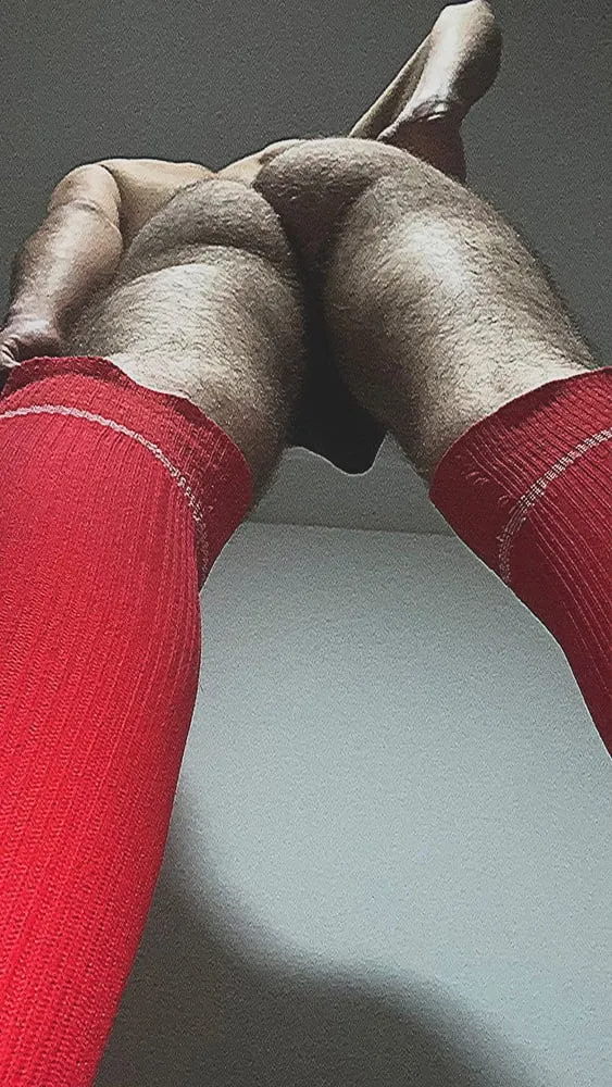 Big hairy ass in red knee socks 