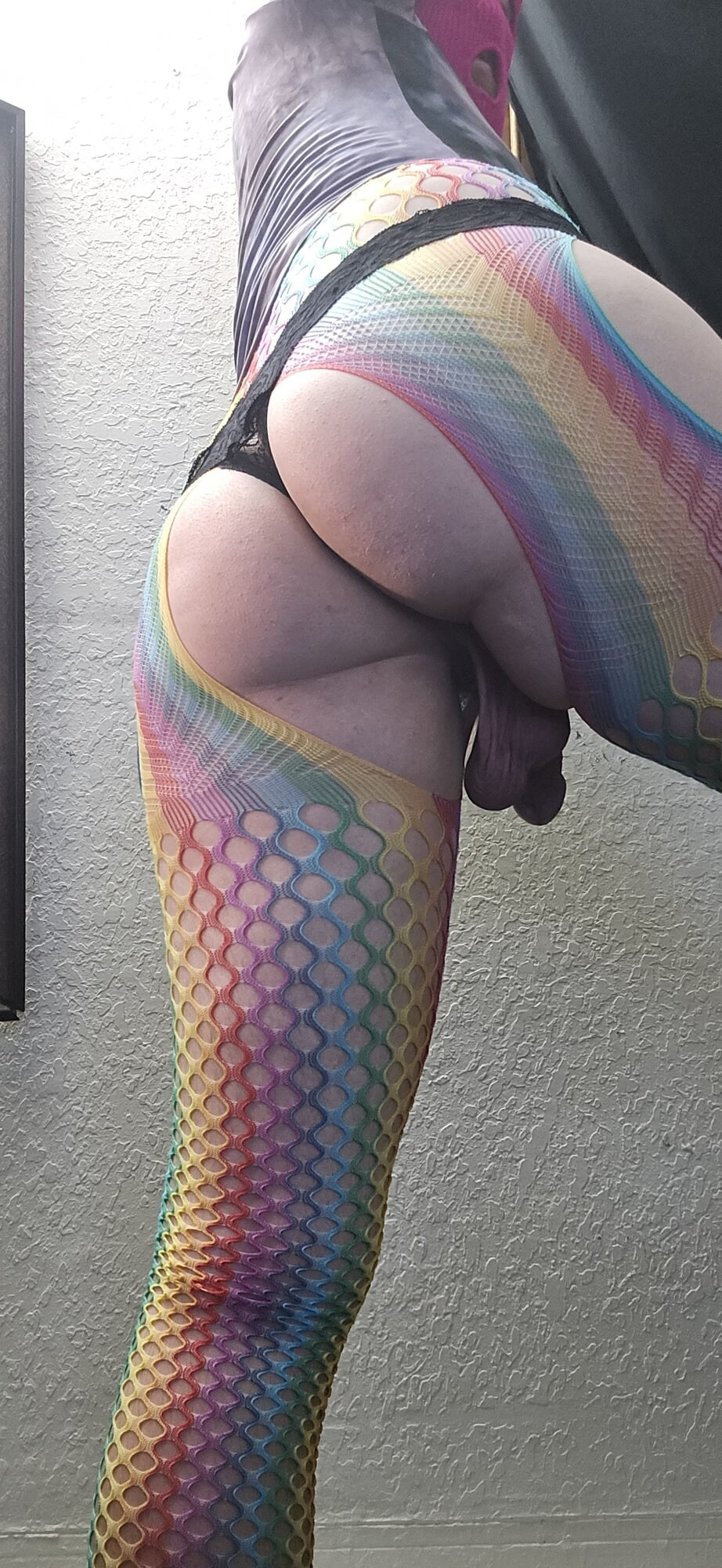 Sissy ass in rainbow fishnets #19