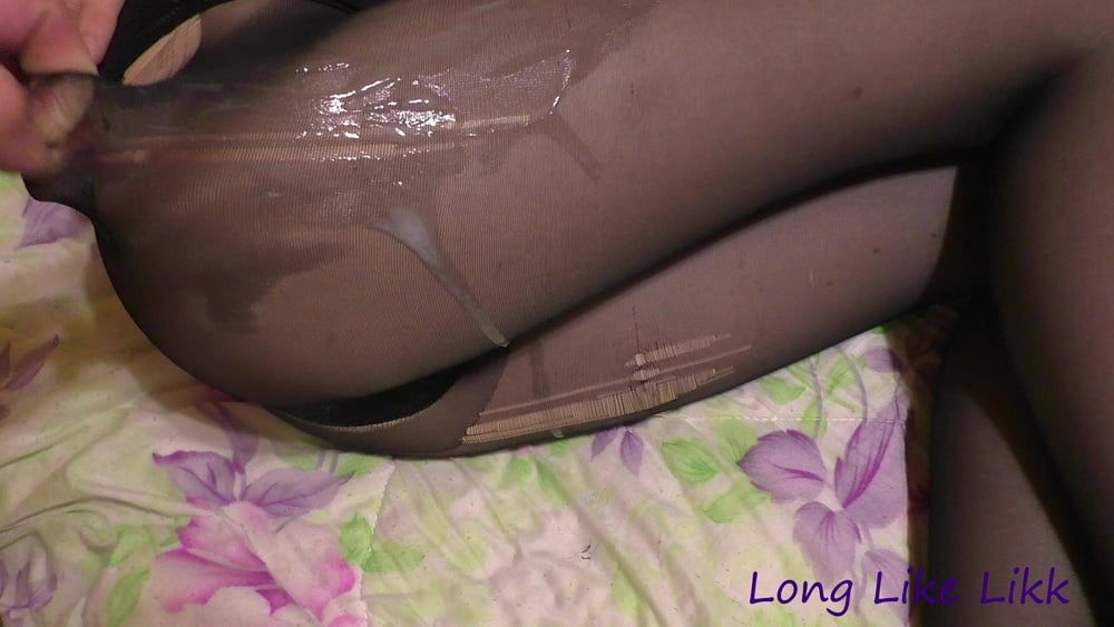 Cum on beautiful legs in black pantyhose #11