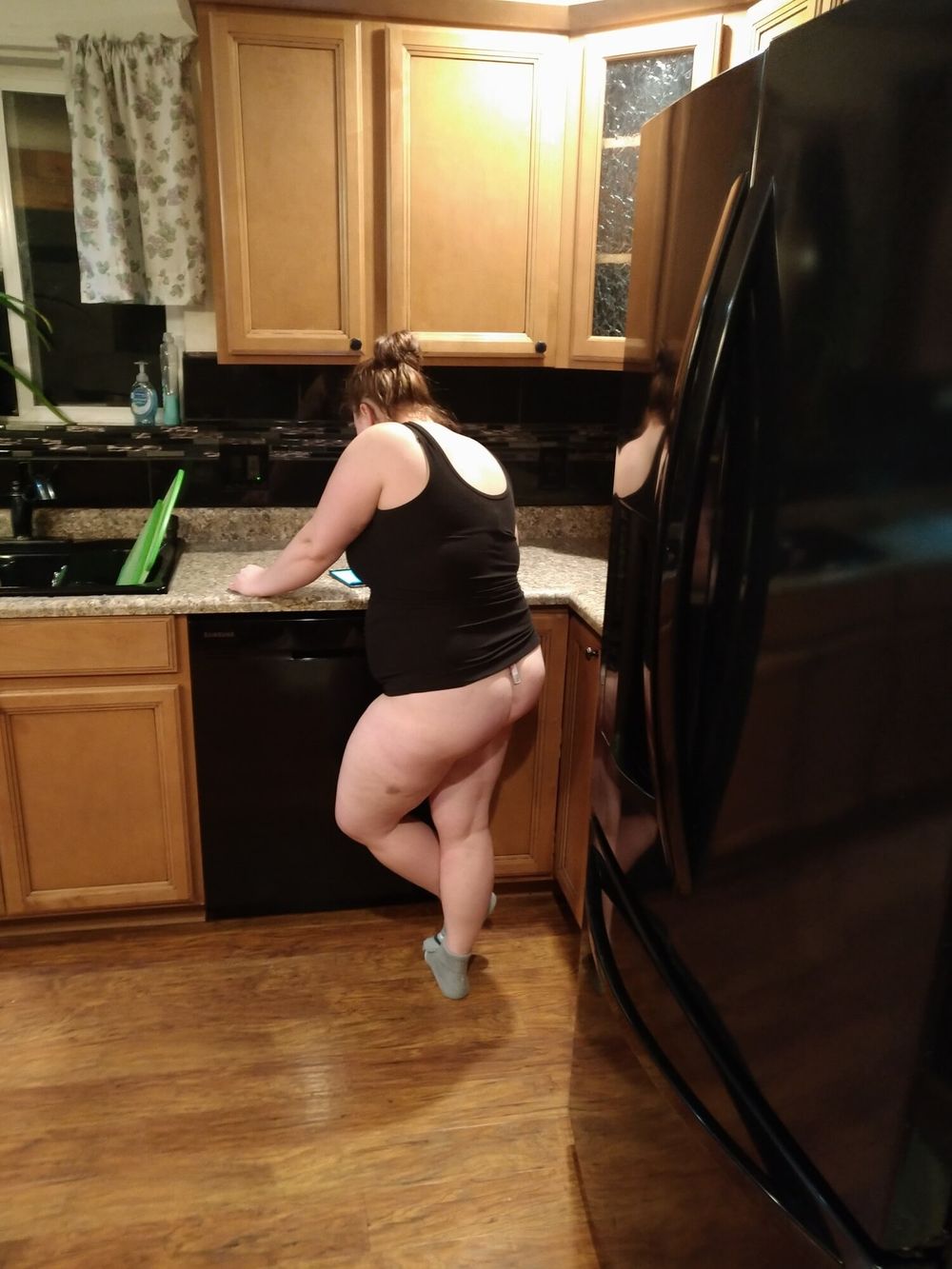 Sexy chubby wife cooking in thong  #7