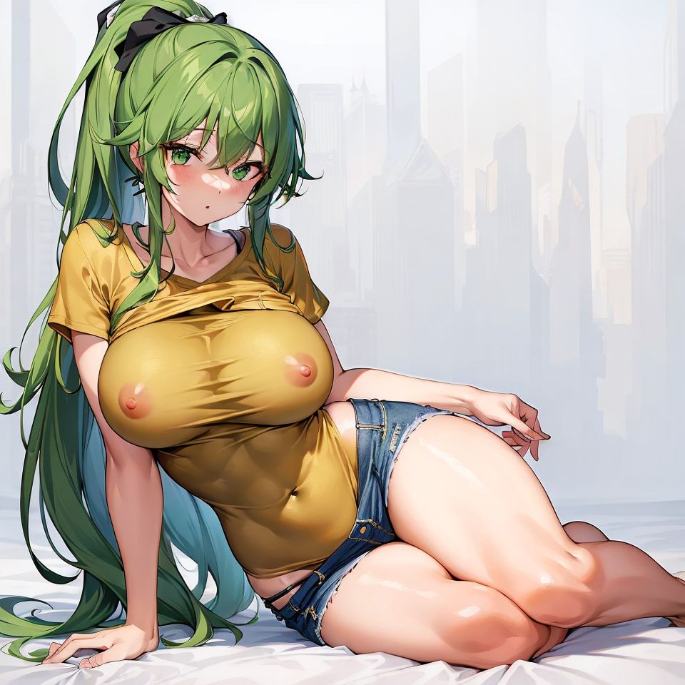 Hentai anime, hot girl with long green hair sends nudes #29