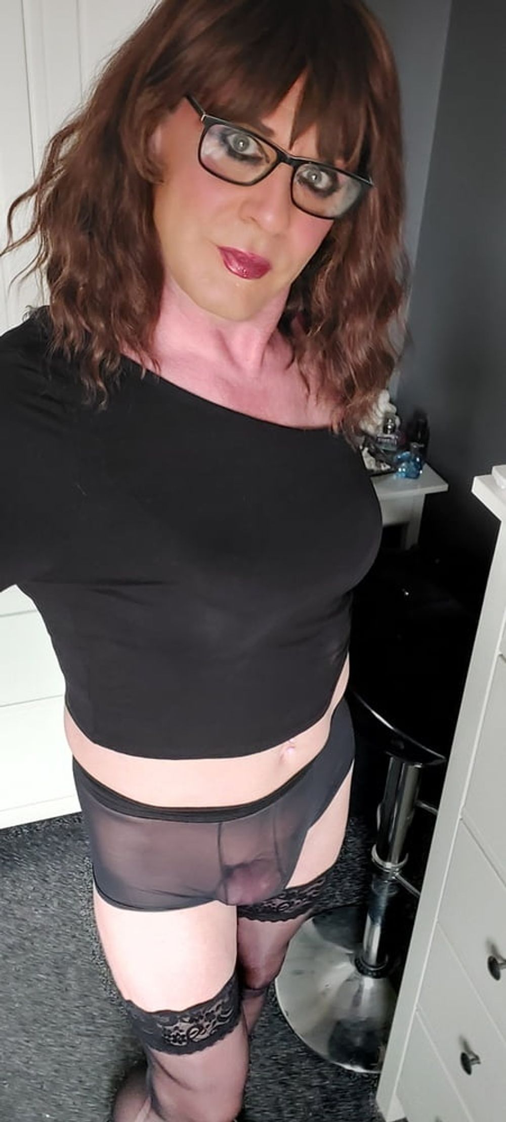 crossdressing Juniper Beri in black underwear #2