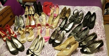 Playing in my shoe closet pretty feet heels flats milf  wife