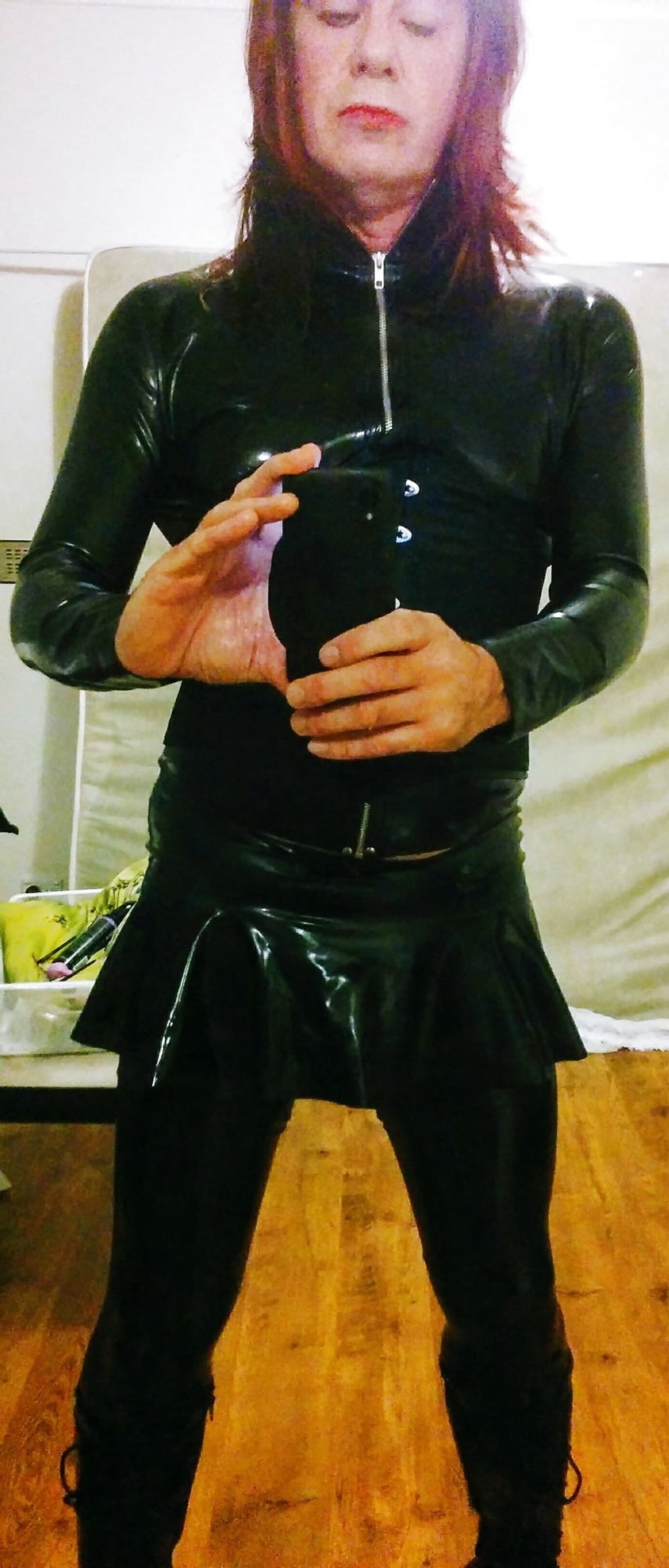 Black full latex, Fetish spikey boots