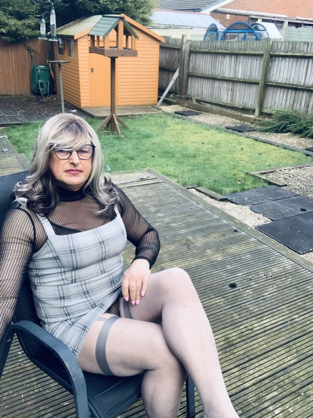 Crossdresser Kellycd in grey dress and pantyhose  #3