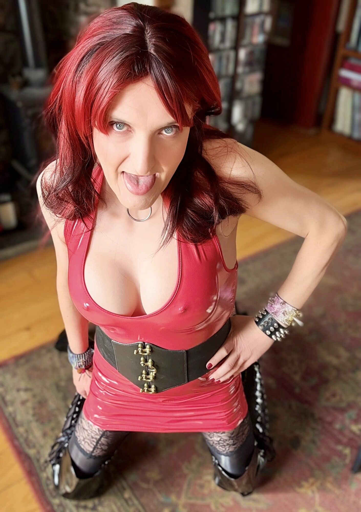 Kinky slut Beccy Shine in red pvc and shiny boots! #3