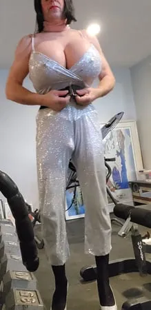 deedeeslut in silver pant suit         