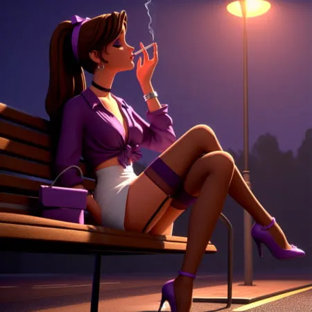 purple stockings smoking         