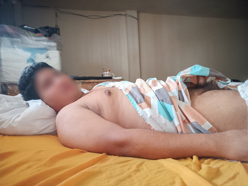 Me lying down with my penis erect - 03 (Naked and aroused) #22
