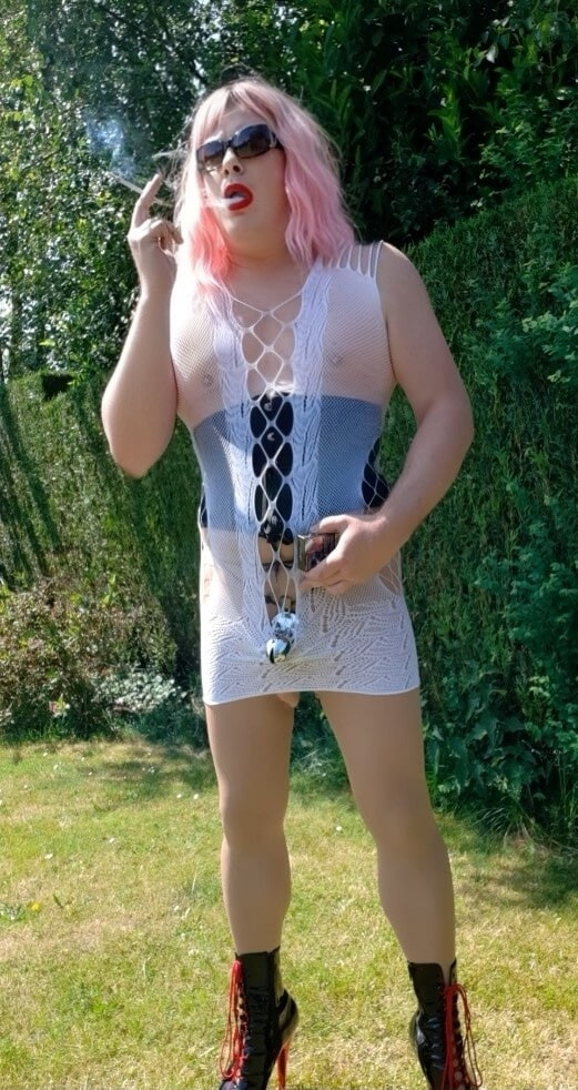 Smoking caged with natural tits #14
