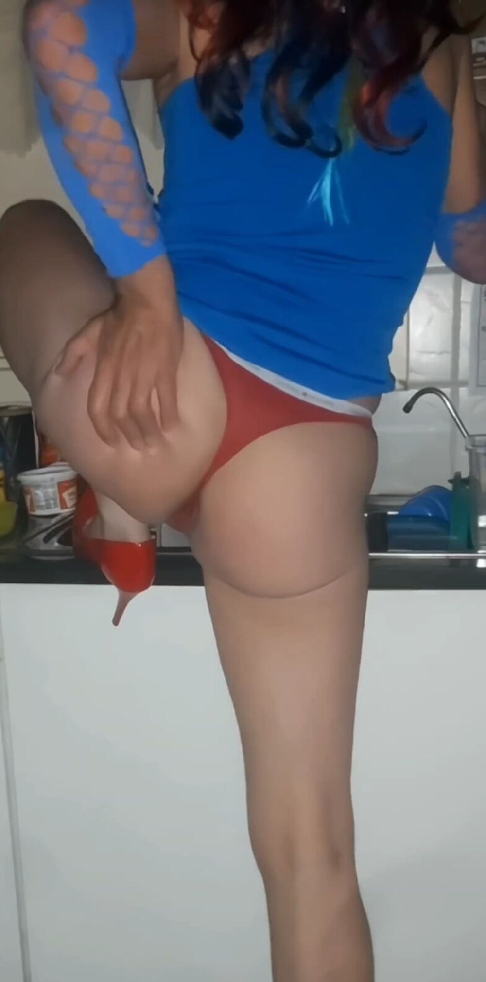 Contrast of blue and red panties #34