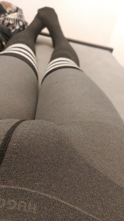 Grey seethrought panthose and black overknees