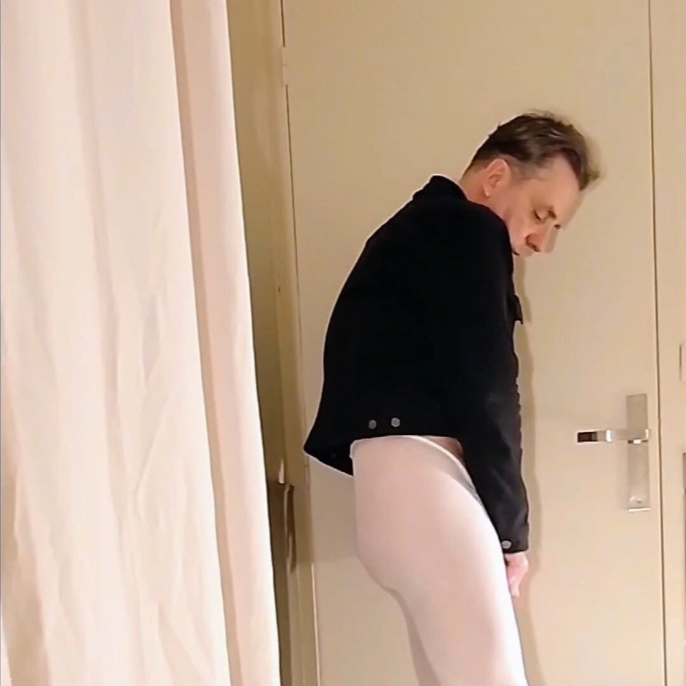 Cock stroking and handjob in white open pantyhose #26