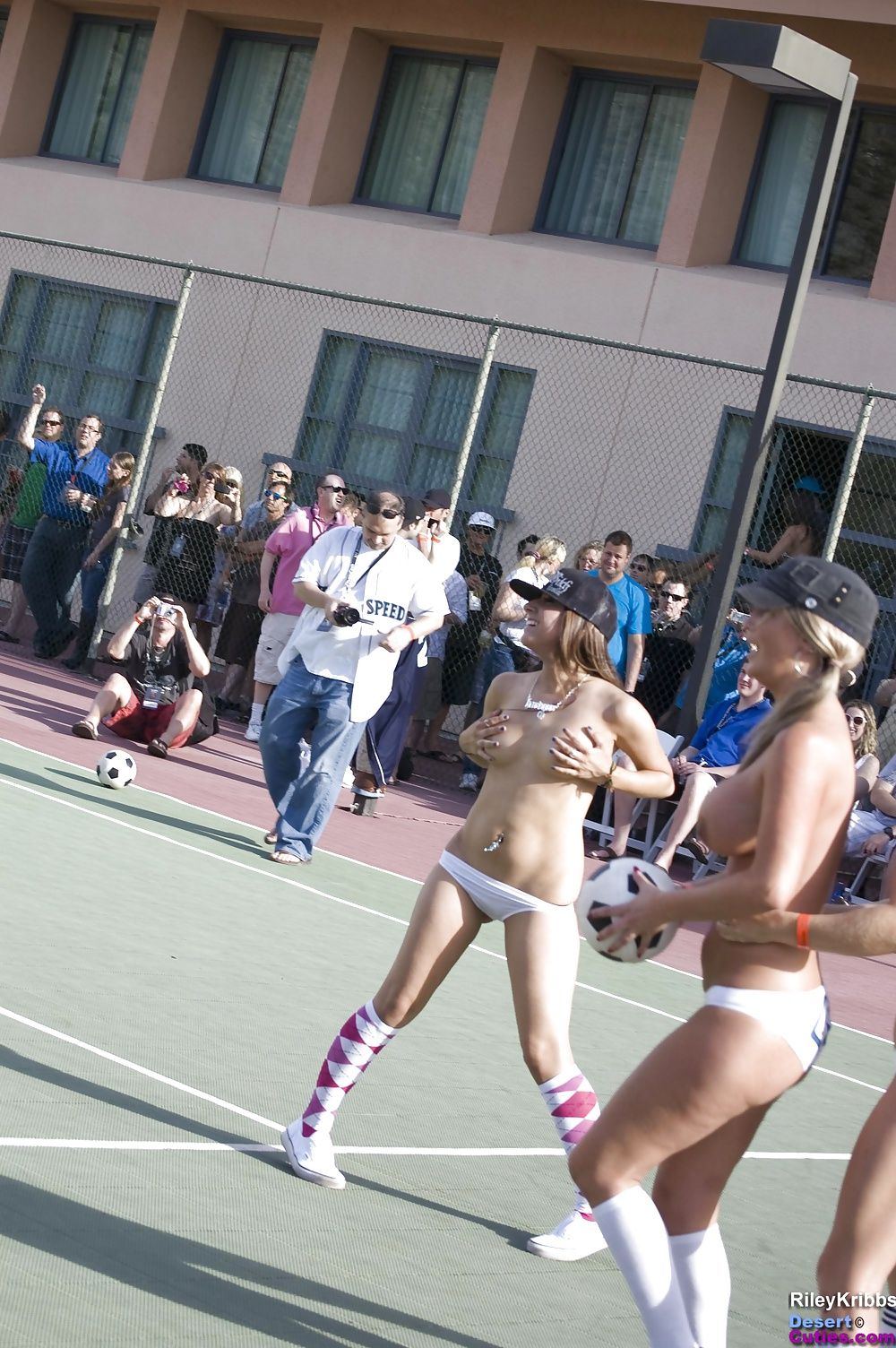 Naked girls playing dodgeball outdoors #33