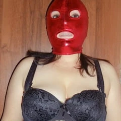 Woman in red mask