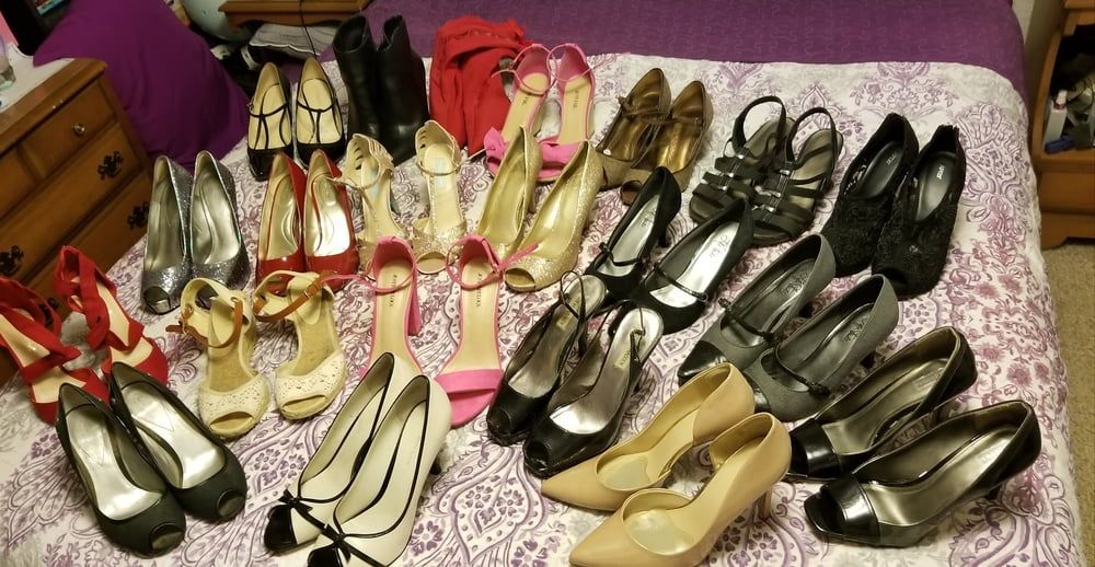 Playing in my shoe closet pretty feet heels flats milf  wife #34