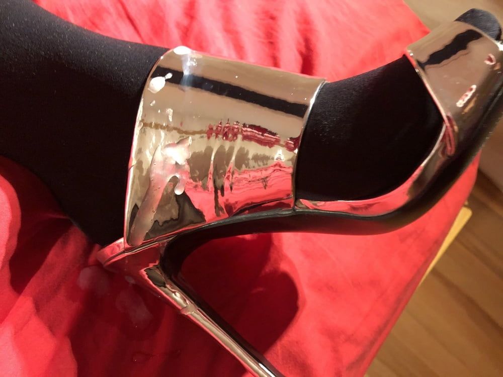 Silver High Heel Mules #7