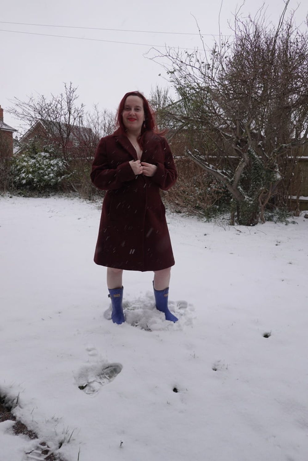 Pregnant flashing naked in the cold snow #46