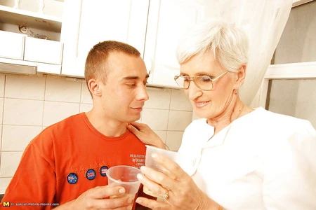 four mature mothers having party with lucky boy part          