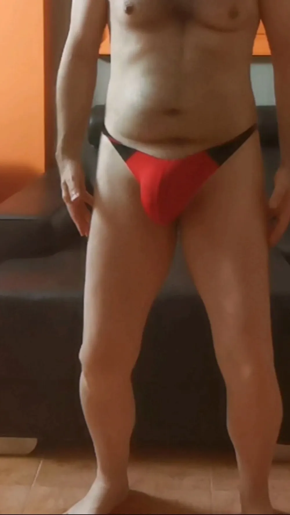 GREAT BULGE IN BLACK&amp;RED THONG #36