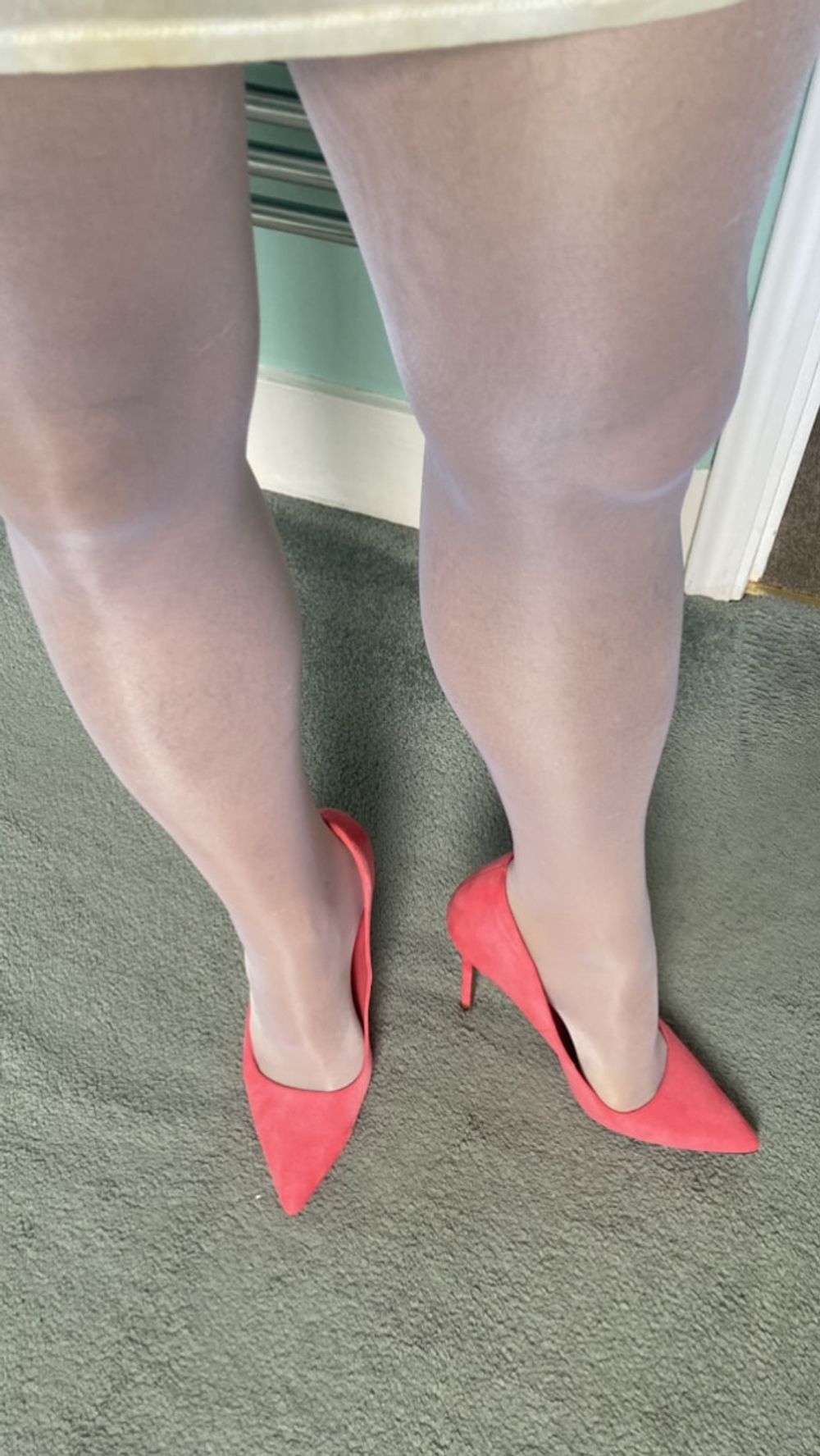 My legs in shiny glossy tights and sexy high heels #17