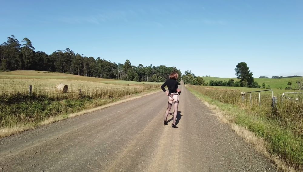 Crossdress Road trip- Rural road -Black Dress #27