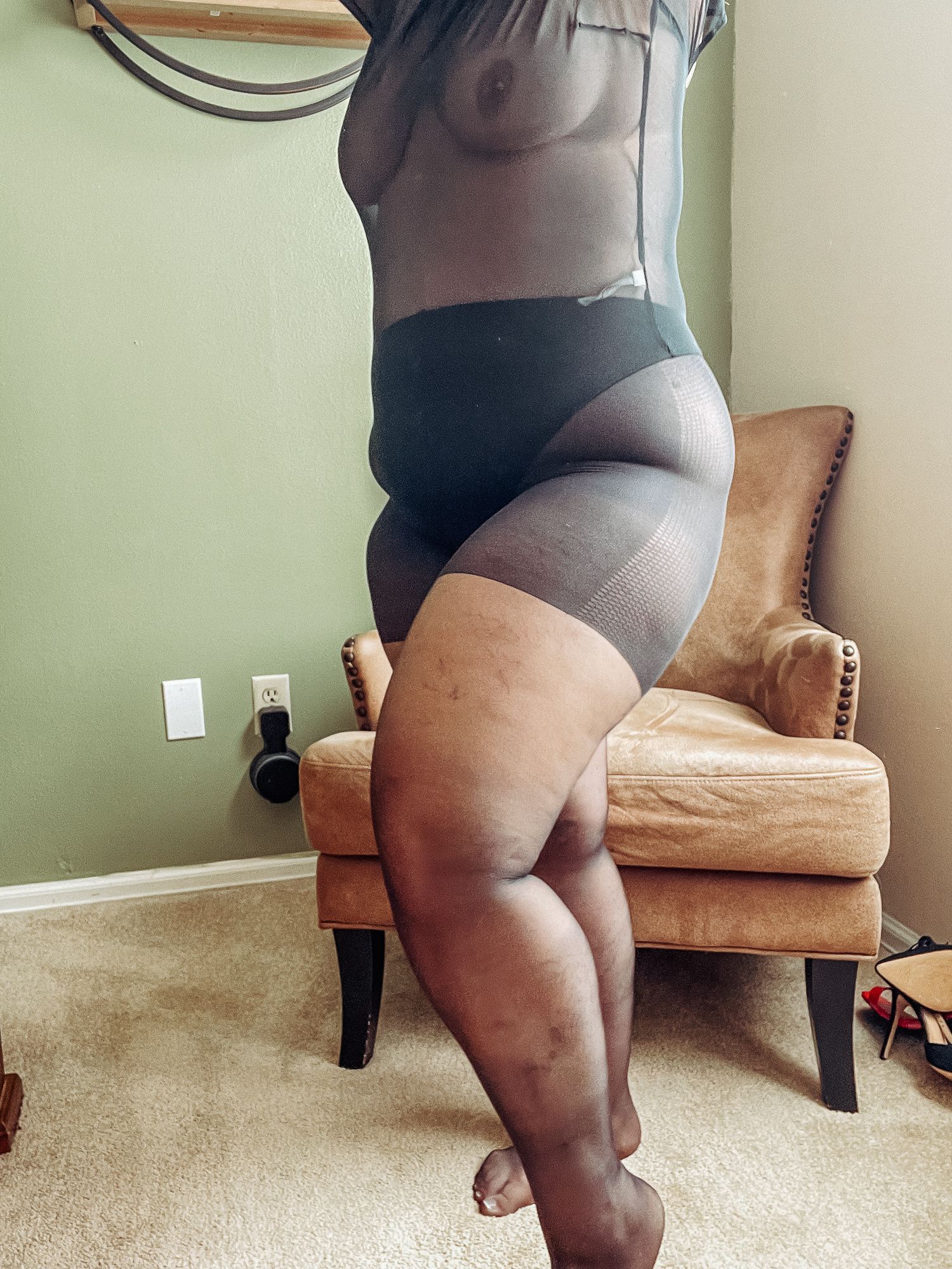 Gorgeous BBW in a black body suit see through Lace Sheer #7