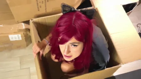 cosplay sexy hot blowjob with funny faces of a teen redhead         