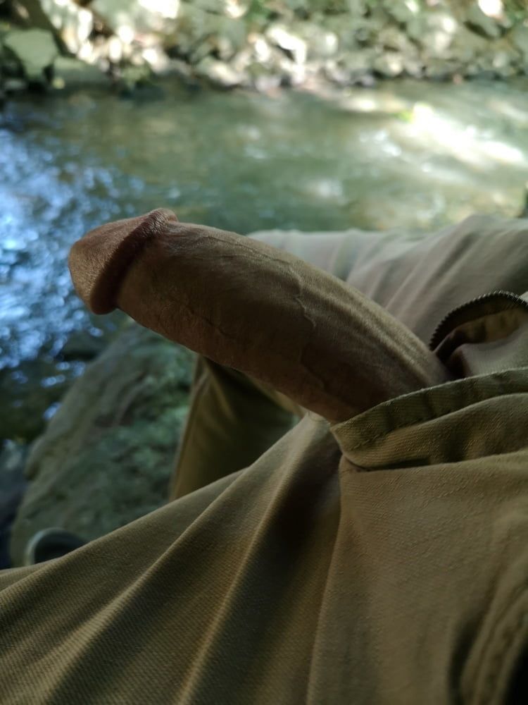 Big cock outside by the river