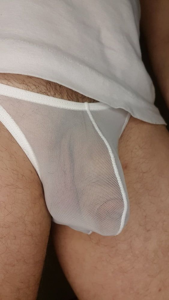 White sheer underwear bulging cock #5