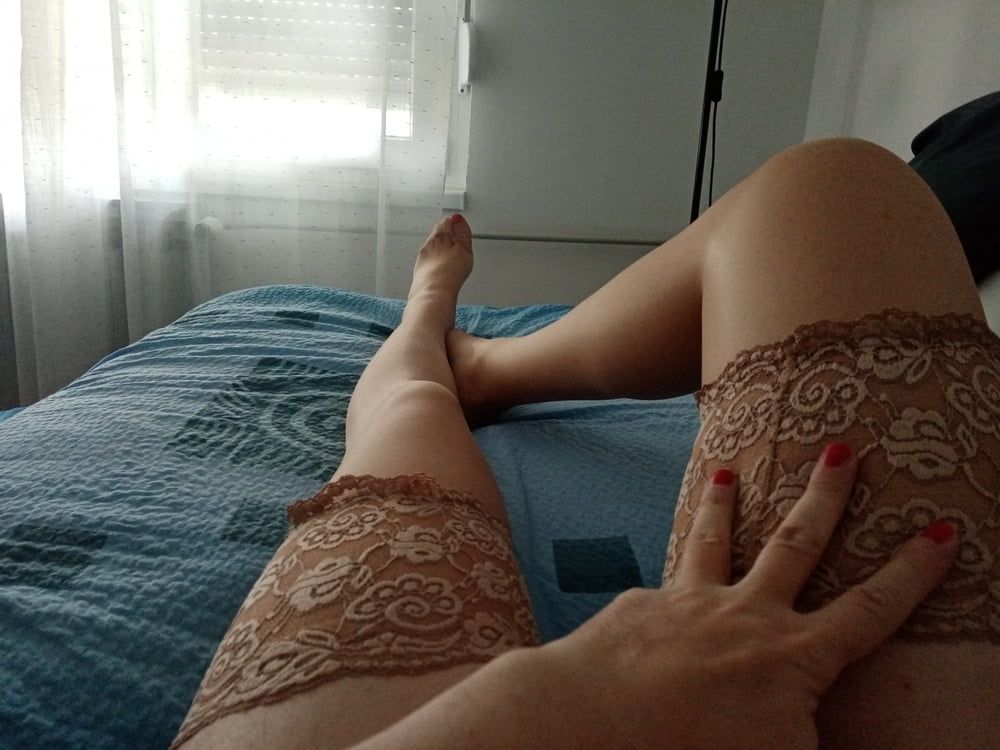 MILF trans lady touches herself in nylons and red lack toes  #3