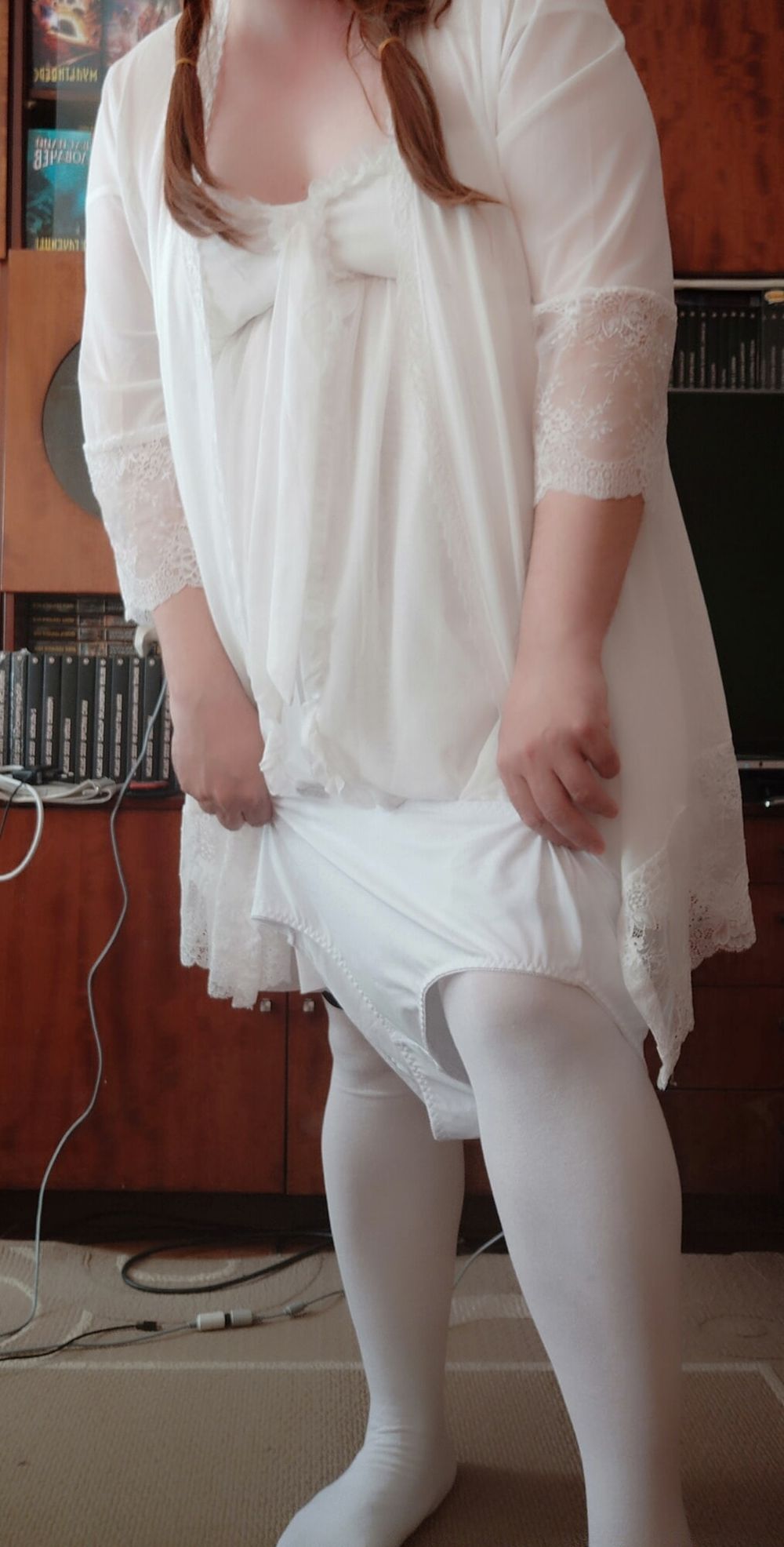 Sissy Aleksa posing in new white underwears  #56